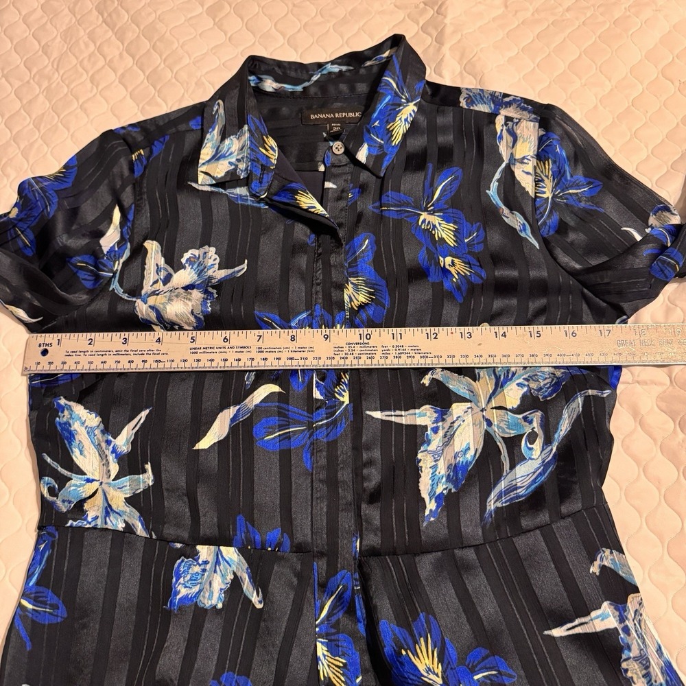 Banana Republic 2 Petite Blue Shirt Dress Button Preppy Midi 3/4 Sleeve FitFlare - Picture 9 of 13